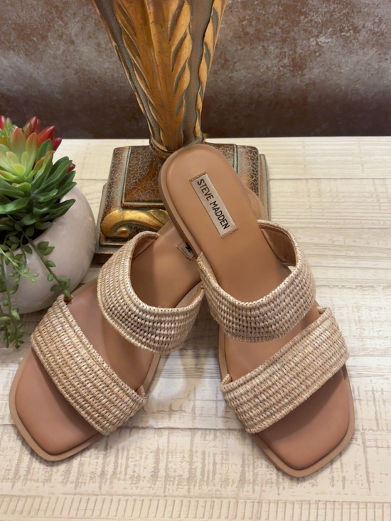 Steve Madden Shoes - Steve Madden Tan WovenDouble-Strap Slide Sandals ~ Size 9.5